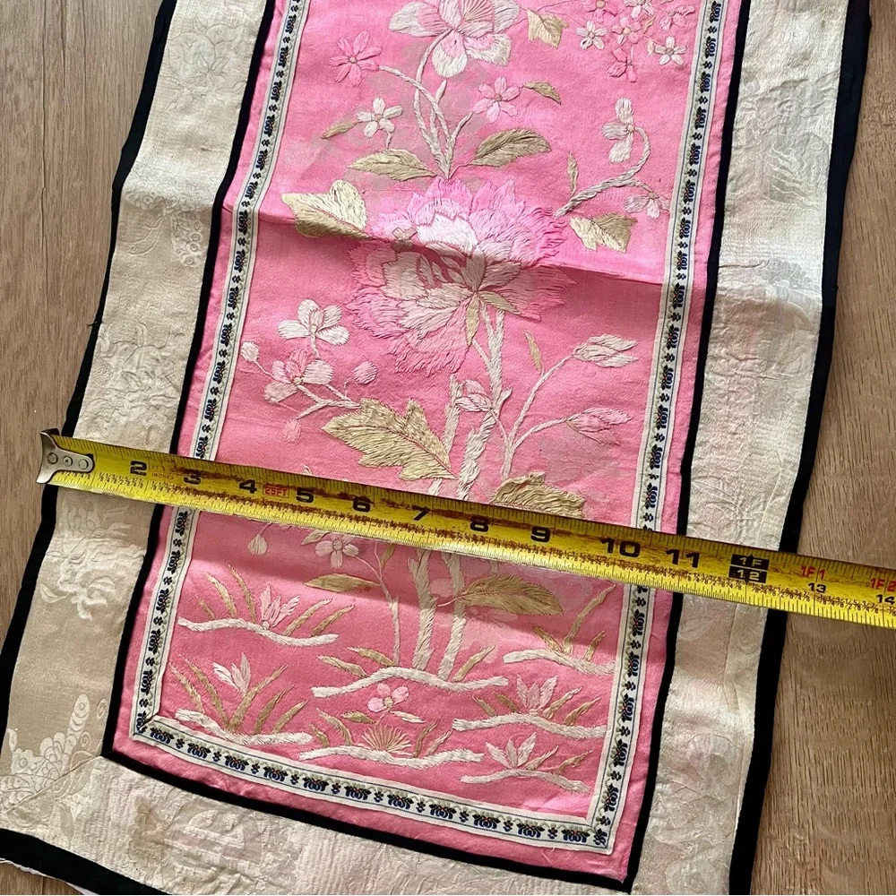 RARE Antique Qing Dynasty Chinese Silk Hand Embroidered‎ Sleeve Panel Pink Lotus